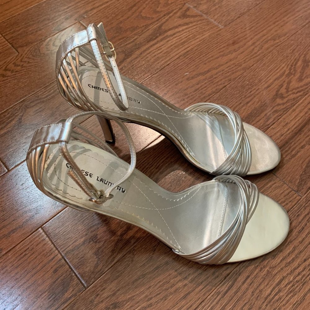Chinese Laundry Strappy Metallic Silver Stiletto Heels 9M
